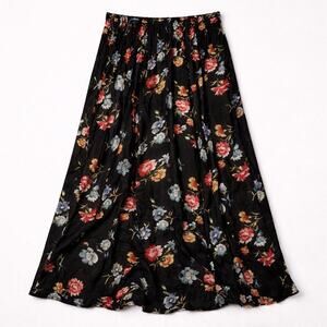 Witchy Whimsigoth Fairy Grunge Floral Black Maxi Skirt Dark Academia Medium